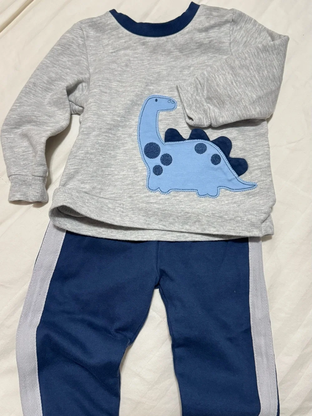 Little Me Gray & Navy Dinosaur Two-Piece Set